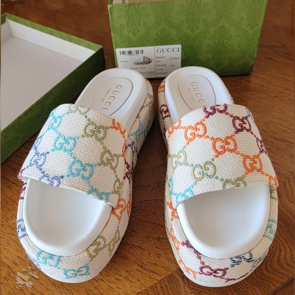 Gucci GG Multicolor Platform Slide Sandals